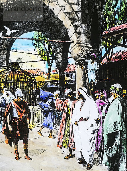 Ein handkoloriertes Laterna Magica-Dia um 1900. Serie Das Leben des Jesus von Nazareth. HEILUNG DES CE