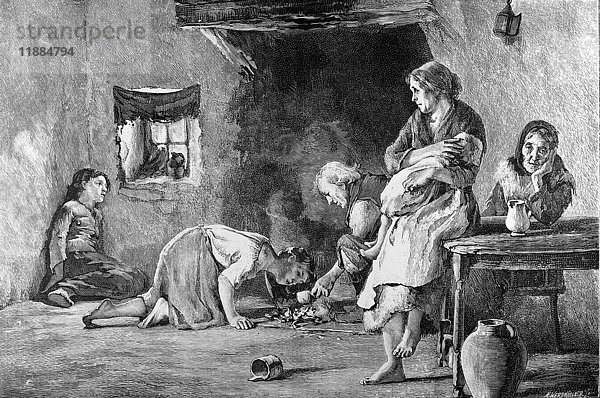 Das Leben und die Zeiten von Queeen Victoria 1901  Die irische Hungersnot  Innenansicht einer Bauernhütte