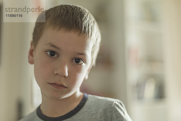 Porträt eines Jungen mit braunen Haaren zu Hause