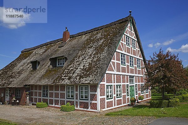 Obsthof Ohlhaver  Historisches reetgedecktes Fachwerkhaus  Jork  Altes Land  Niedersachsen  Deutschland  Europa