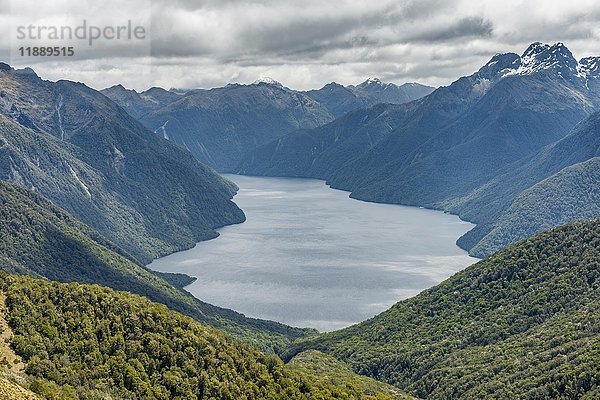 Südfjord des Lake Te Anau  Murchison Mountains  Südalpen im Hintergrund  Kepler Track  Fiordland National Park  Southland  Neuseeland  Ozeanien