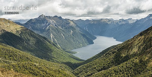 Südfjord des Lake Te Anau  Murchison Mountains  Südalpen im Hintergrund  Kepler Track  Fiordland National Park  Southland  Neuseeland  Ozeanien