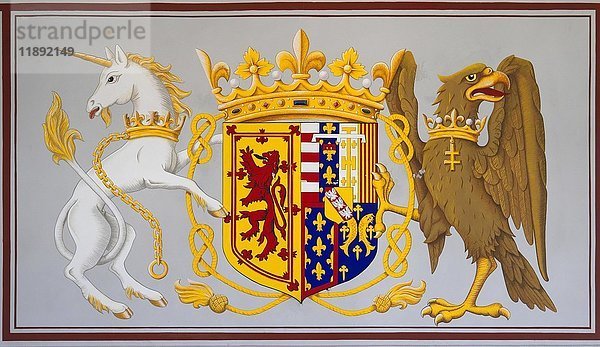 Königswappen des Hauses Stuart mit Einhorn und Adler  Stirling Castle  Stirling  Stirling und Falkirk  Schottland  Vereinigtes Königreich  Europa