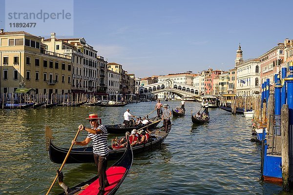 Canal Grande  Gondeln mit Touristen vor der Rialto-Brücke  Venedig  Venetien  Italien  Europa
