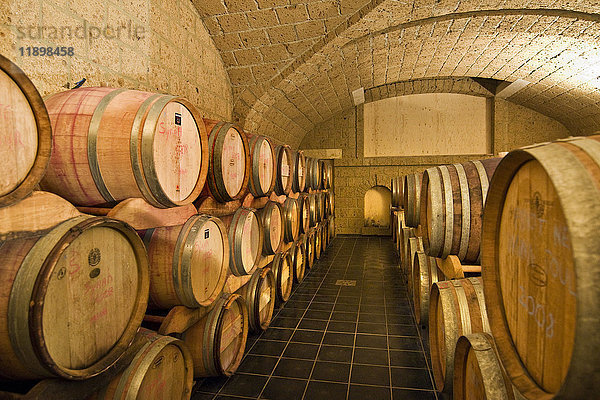 Italien  Aosta  Weingut Maison Anselment zu Villeneuve  Fässer von valdostano Wein
