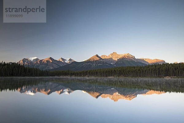 Herbert Lake bei Sonnenaufgang  Spiegelung der Bow Range  Banff National Park  Kanadische Rocky Mountains  Alberta  Kanada  Nordamerika