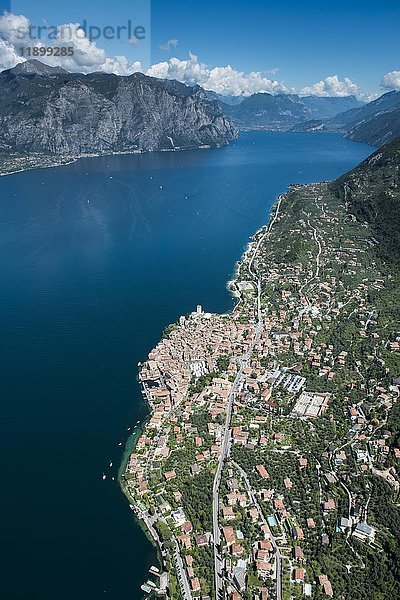 Malcesine mit nördlichem Teil des Gardasees  Luftaufnahme  Venetien  Italien  Europa