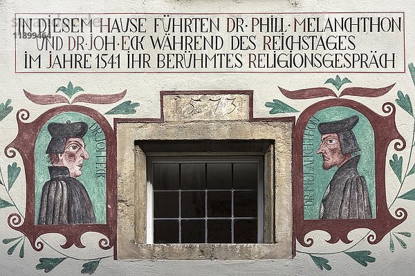 Wandgemälde Religiöses Gespräch  Melanchthon Eck 1541  Bayerischer Verwaltungsgerichtshof  Regensburg  Oberpfalz  Bayern  Deutschland  Europa