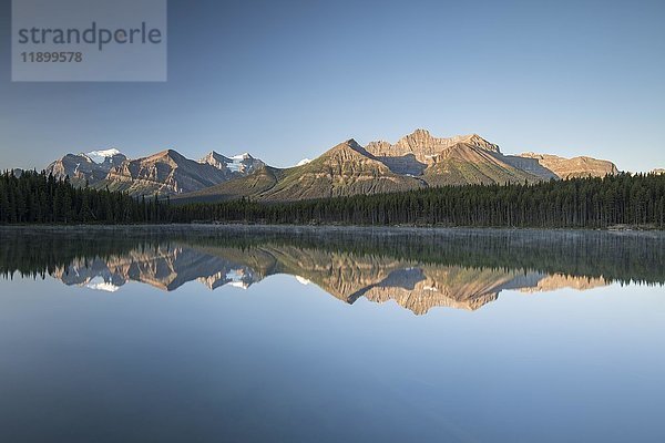 Herbert Lake mit Morgenstimmung  Spiegelung der Bow Range  Banff National Park  Kanadische Rocky Mountains  Alberta  Kanada  Nordamerika