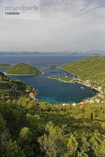 Hafen von Prozurska Luka mit Blick auf das kroatische Festland  Insel Mljet  Dubrovnik-Neretva  Dalmatien  Kroatien  Europa