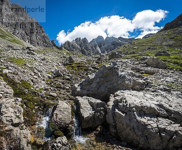 Felsige Berglandschaft  Bach  hinten Kreuzspitze  Allgäu  Allgäuer Hochalpen  Bayern  Deutschland  Europa