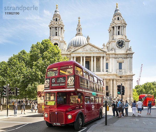 Roter Doppeldeckerbus  St. Pauls Kathedrale  London  England  Vereinigtes Königreich  Europa