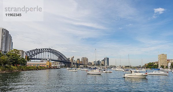 Lavender Bay mit Segelbooten  Sydney Harbor Bridge  Sydney  New South Wales  Australien  Ozeanien