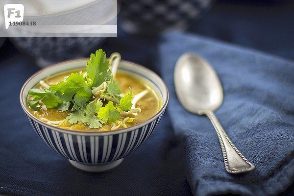 Asiatische Suppe mit Bohnensprossen und Koriander