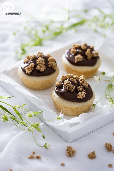 Vegane Vanille-Cupcakes mit Schokoladenpudding und Müsli