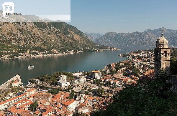 Erhöhte Ansicht von Häusern an der Küste  Kotor  Montenegro  Europa