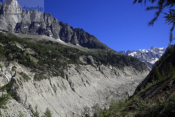 Französische Alpen. Das Mont-Blanc-Massiv. La mer de Glace (Meereisgletscher). Chamonix. Frankreich.