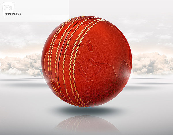 Illustration von Cricket-Ball mit Globus auf sie vertreten Weltmeisterschaft.