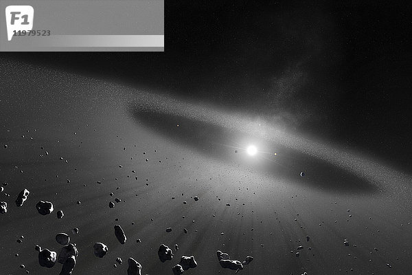 Asteroidengürtel  Illustration. (Elemente dieses Renderings wurden von der NASA bereitgestellt - Texturkarten von http://visibleearth.nasa.gov/)