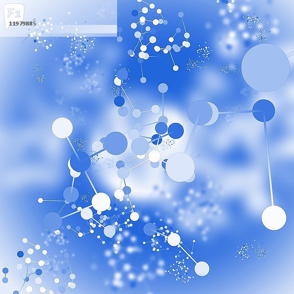 Blaue und weiße Moleküle  Illustration.