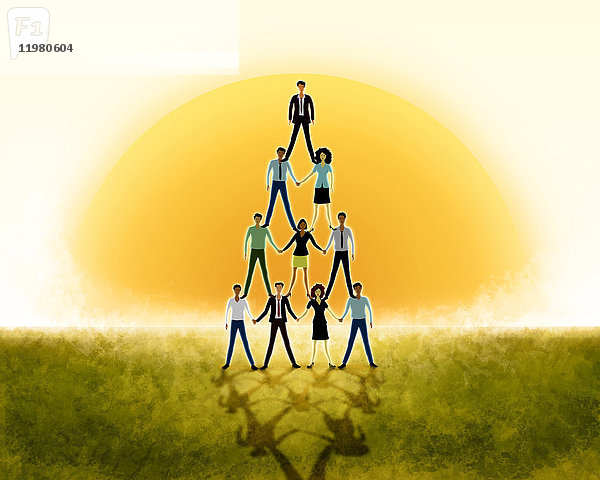 Illustration der Pyramide der Geschäftsleute  die die Teamarbeit darstellt.