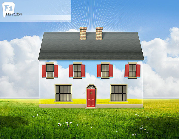Illustration eines Hauses mit Rasen  der den Wunsch darstellt.