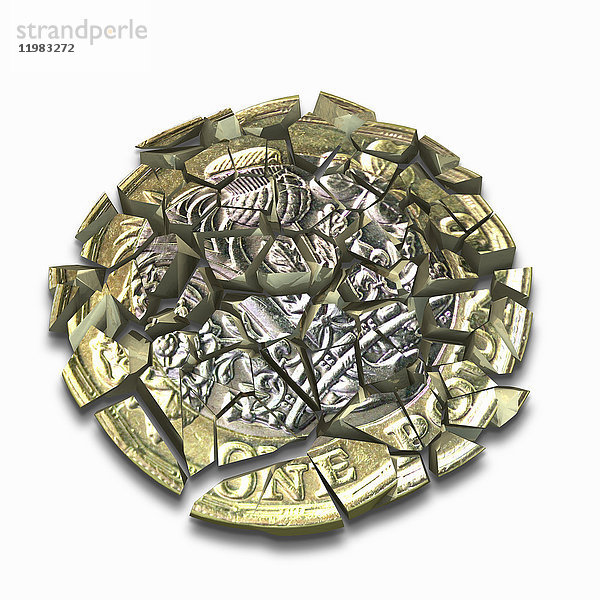 Neue britische Ein-Pfund-Münze in Stücke zerbrochen