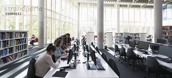 Studenten recherchieren an Computern in der Bibliothek