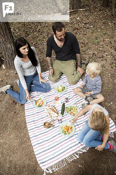 Familie beim Picknick im Wald