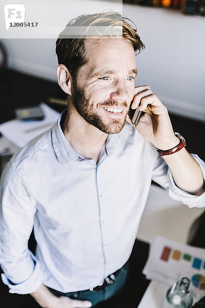 Porträt eines lächelnden Geschäftsmannes am Telefon