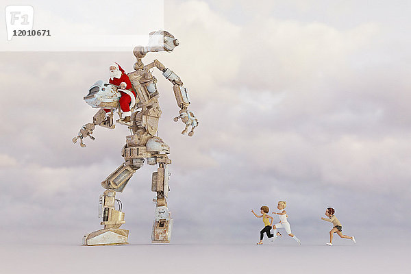 Kinder jagen Weihnachtsmann-Lenkroboter