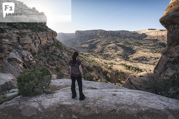 Frau bewundert landschaftliche Aussicht auf Wüste