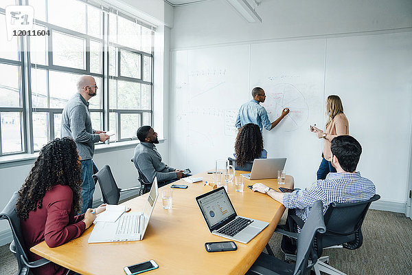 Geschäftsleute verwenden Whiteboard in einer Besprechung