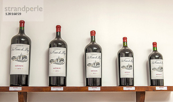 Frankreich  Gironde  Medoc  Flaschen in verschiedenen Größen von Chateau la Tour de By  AOC Medoc
