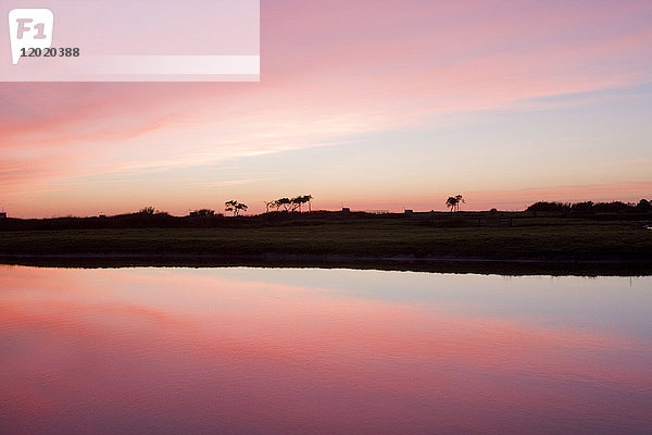 Frankreich  Les Moutiers en Retz  Teich in der Abenddämmerung.