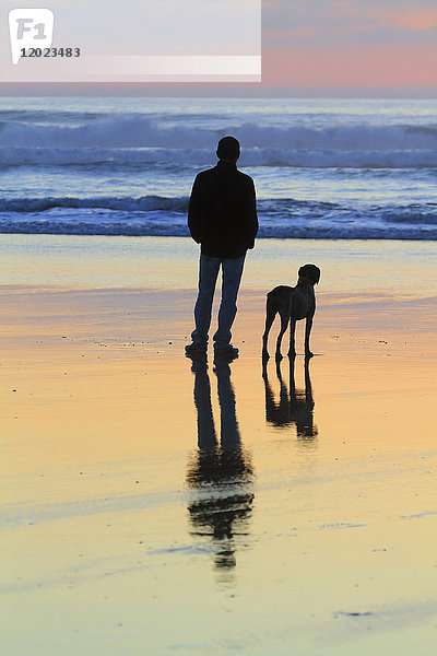 Frankreich  Bretagne  Finistere. Mann und Hund.