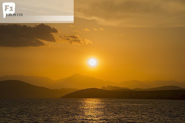 Sonnenuntergang in Candias  Argolis  Peloponnes  Griechenland  Europa