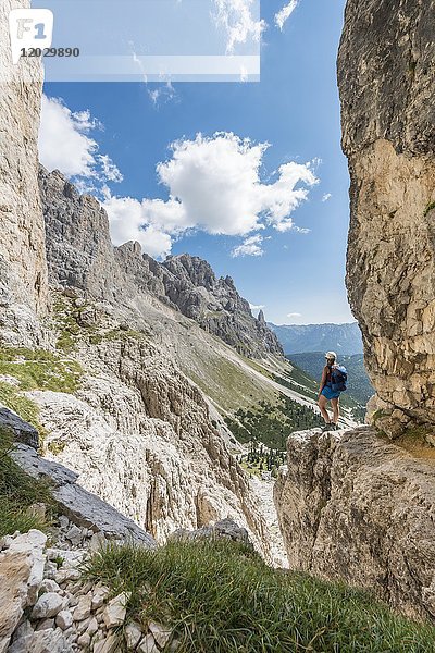 Wanderer in der Rosengartengruppe  Dolomiten  Südtirol  Trentino-Südtirol  Italien  Europa