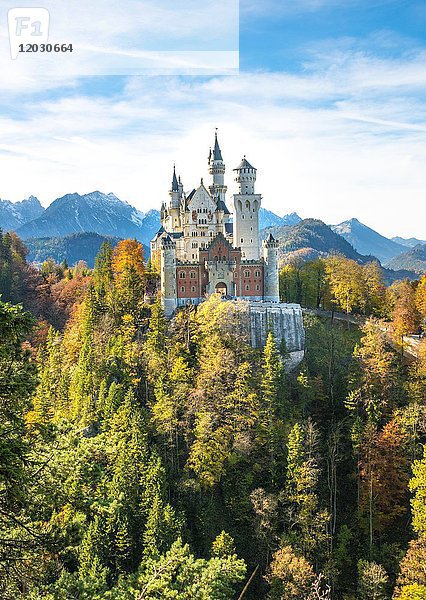 Schloss Neuschwanstein im Herbst  Schwangau  Ostallgäu  Allgäu  Schwaben  Oberbayern  Bayern  Deutschland  Europa