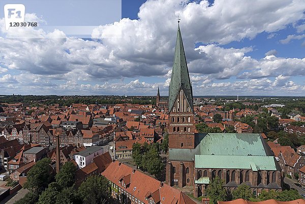 Blick vom ehemaligen Wasserturm auf die Altstadt mit St. Johanniskirche  Lüneburg  Niedersachsen  Deutschland  Europa