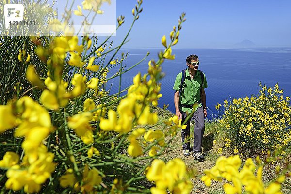 Wanderer an der Punta della Castagna  Lipari  Liparische Inseln  Italien  Europa