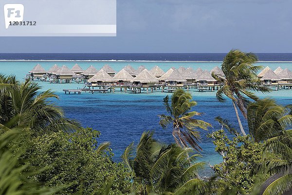 Bungalows im türkisfarbenen Meer  Sofitel Bora Bora Resort  Insel Bora Bora  Gesellschaftsinseln  Französisch Polynesien  Ozeanien