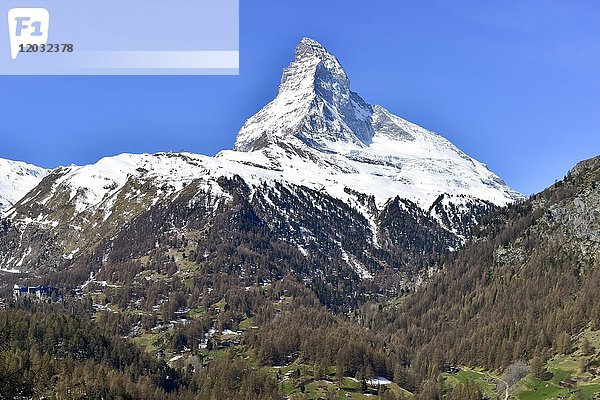 Matterhorn mit Schnee  Zermatt  Schweiz  Europa