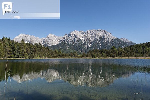 Westliche Karwendelspitze spiegelt sich im Luttensee  Karwendelgebirge  Mittenwald  Bayern  Deutschland  Europa