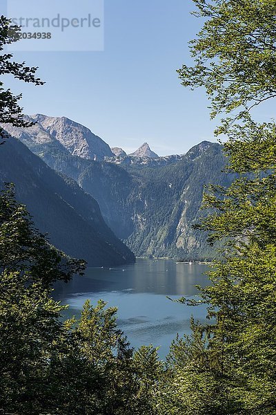 Blick über den Königsee vom Malerwinkel  Schönau am Königssee  Nationalpark Berchtesgadener Land  Bayern  Deutschland  Europa