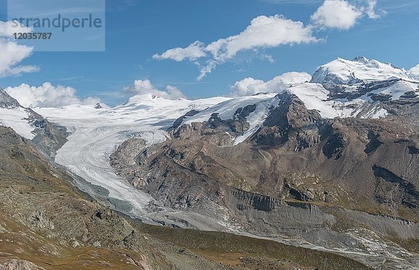 Gletscherzunge  Blick vom Unterrothorn auf den Findelgletscher  Zermatt  Wallis  Schweiz  Europa