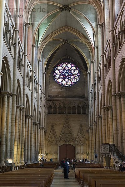 Kathedrale St. Jean  Mittelschiff und Rosettenfenster  Lyon  Rhône Alpes  Frankreich  Europa