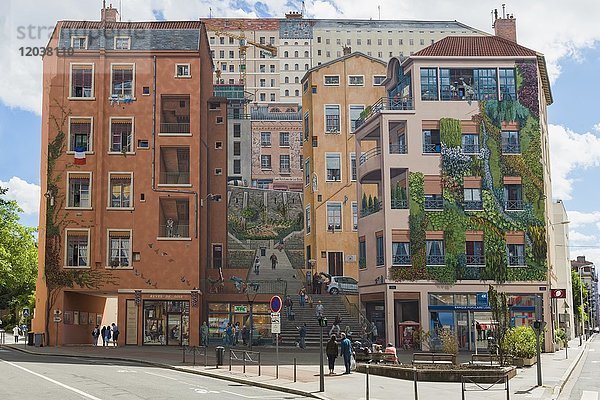 Mur des Canuts oder Mauer der Seidenarbeiter  La Croix Rousse  Lyon  Rhône Alpes  Frankreich  Europa