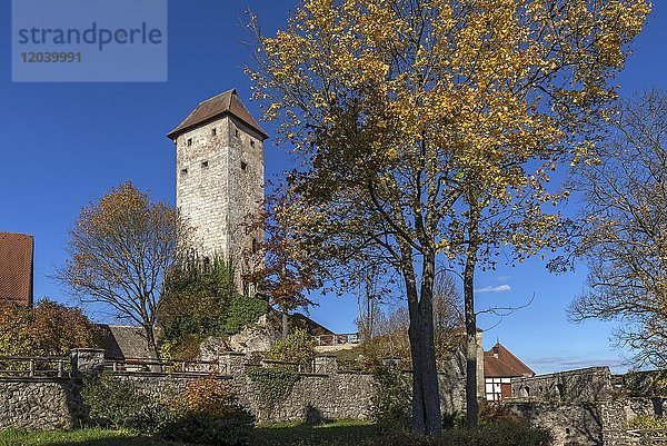 Burg Veldenstein mit Bergfried  eine mittelalterliche Höhenburg  Neuhaus an der Pegnitz  Oberfranken  Bayern  Deutschland  Europa