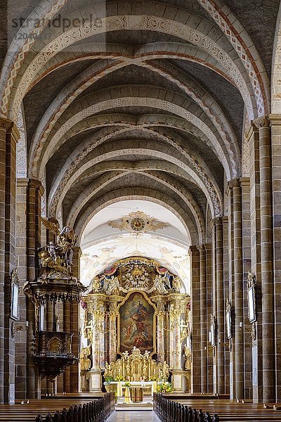 Kanzel und Hauptaltar  Ehemalige Klosterkirche  Kloster Walderbach  Bayerischer Wald  Oberpfalz  Bayern  Deutschland  Europa